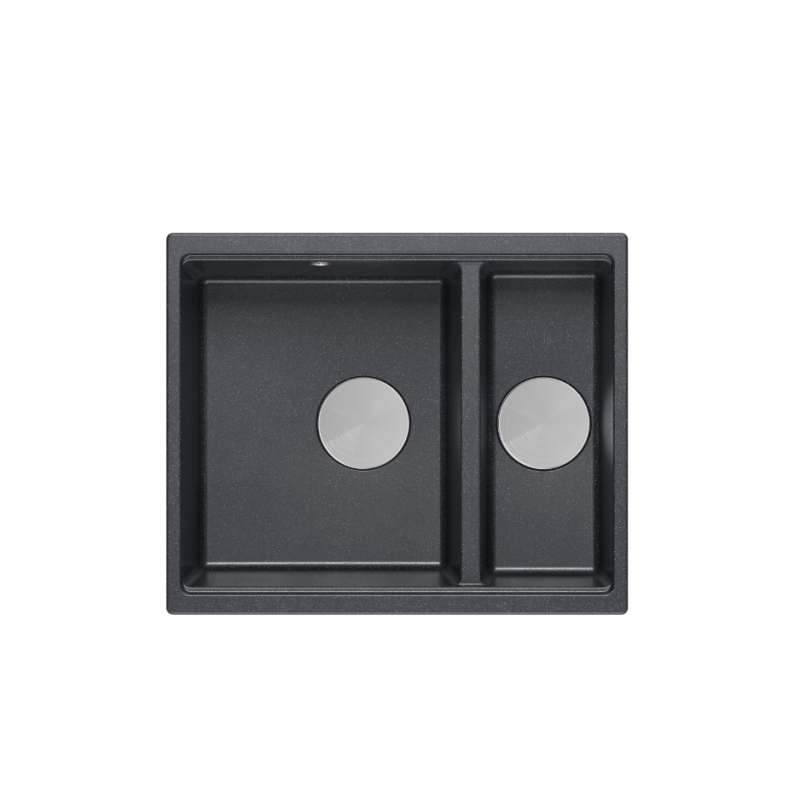LOGAN 150 GraniteQ zlewozmywak black diamond 56x46x22 cm 1,5-komorowy b/o wpuszczany + syfon stal  + PATELNIA INDUKCJA