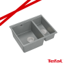 LOGAN 150 GraniteQ zlewozmywak silver stone 56x46x22 cm 1,5-komorowy b/o wpuszczany + syfon stal  + PATELNIA INDUKCJA