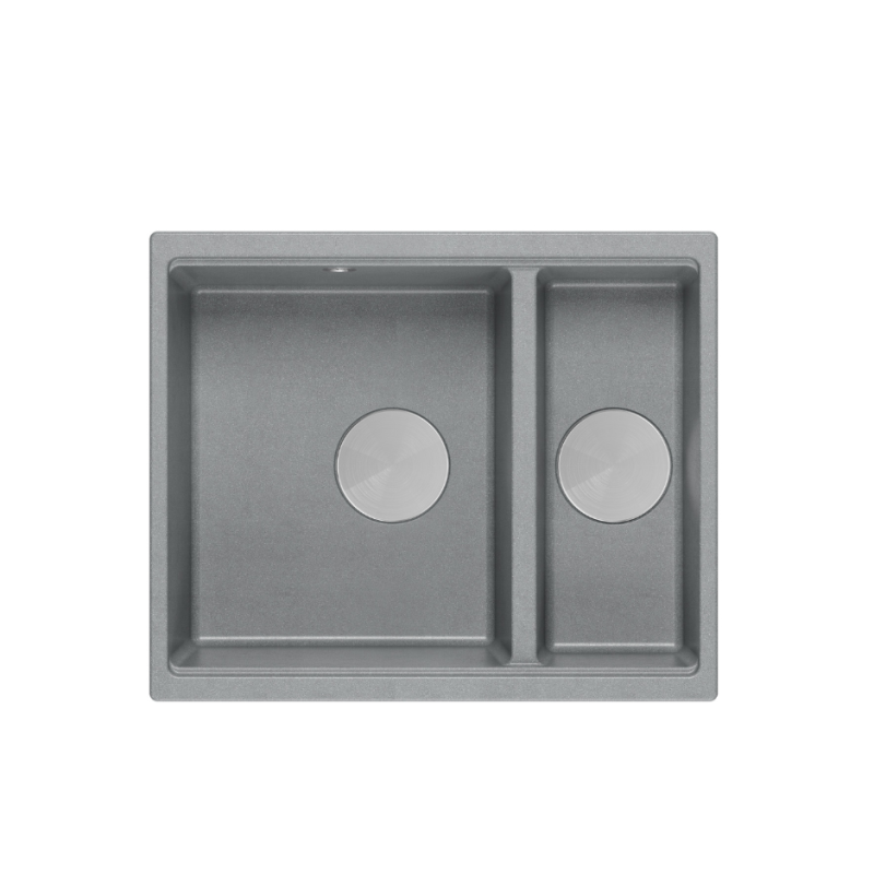 LOGAN 150 GraniteQ zlewozmywak silver stone 56x46x22 cm 1,5-komorowy b/o wpuszczany + syfon stal  + PATELNIA INDUKCJA