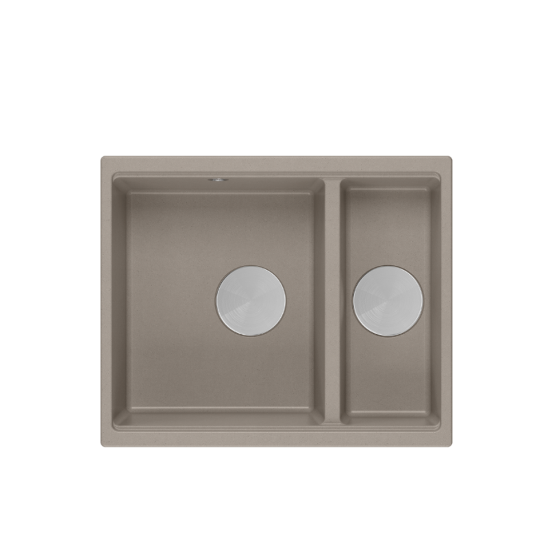 LOGAN 150 GraniteQ zlewozmywak soft taupe 56x46x22 cm 1,5-komorowy b/o wpuszczany + syfon stal + PATELNIA INDUKCJA