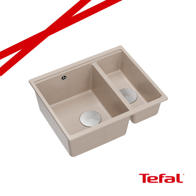 LOGAN 150 GraniteQ zlewozmywak pearl beige 56x46x22 cm 1,5-komorowy b/o wpuszczany + syfon stal+ PATELNIA INDUKCJA