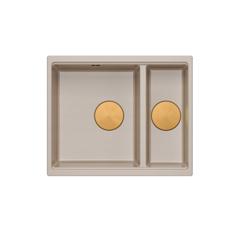 LOGAN 150 GraniteQ zlewozmywak pearl beige 56x46x22 cm 1,5-komorowy b/o wpuszczany + syfon miedź+ PATELNIA INDUKCJA