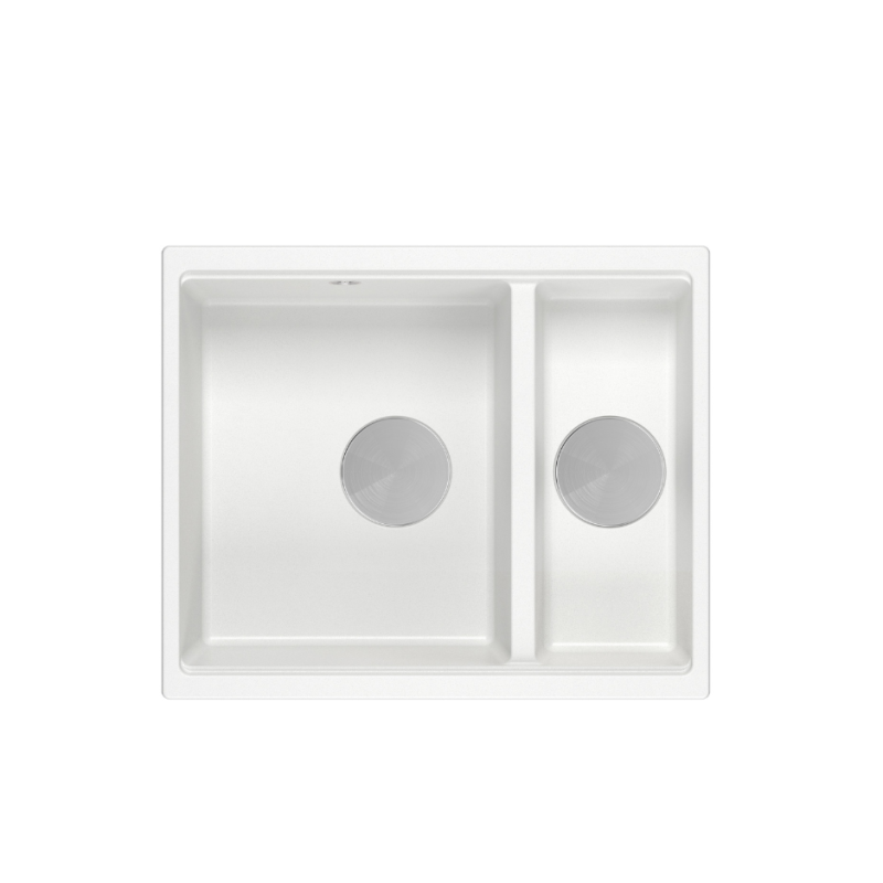 LOGAN 150 GraniteQ zlewozmywak snow white 56x46x22 cm 1,5-komorowy b/o podwieszany + syfon stal + PATELNIA INDUKCJA