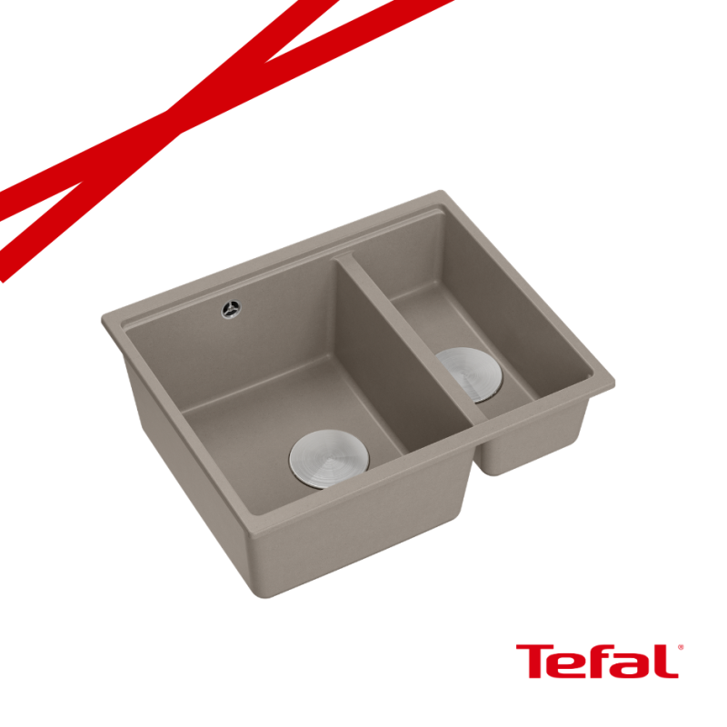LOGAN 150 GraniteQ zlewozmywak soft taupe 56x46x22 cm 1,5-komorowy b/o podwieszany + syfon stal+ PATELNIA INDUKCJA