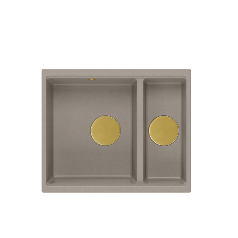 LOGAN 150 GraniteQ zlewozmywak soft taupe 56x46x22 cm 1,5-komorowy b/o podwieszany + syfon złoty+ PATELNAI INDUKCJA