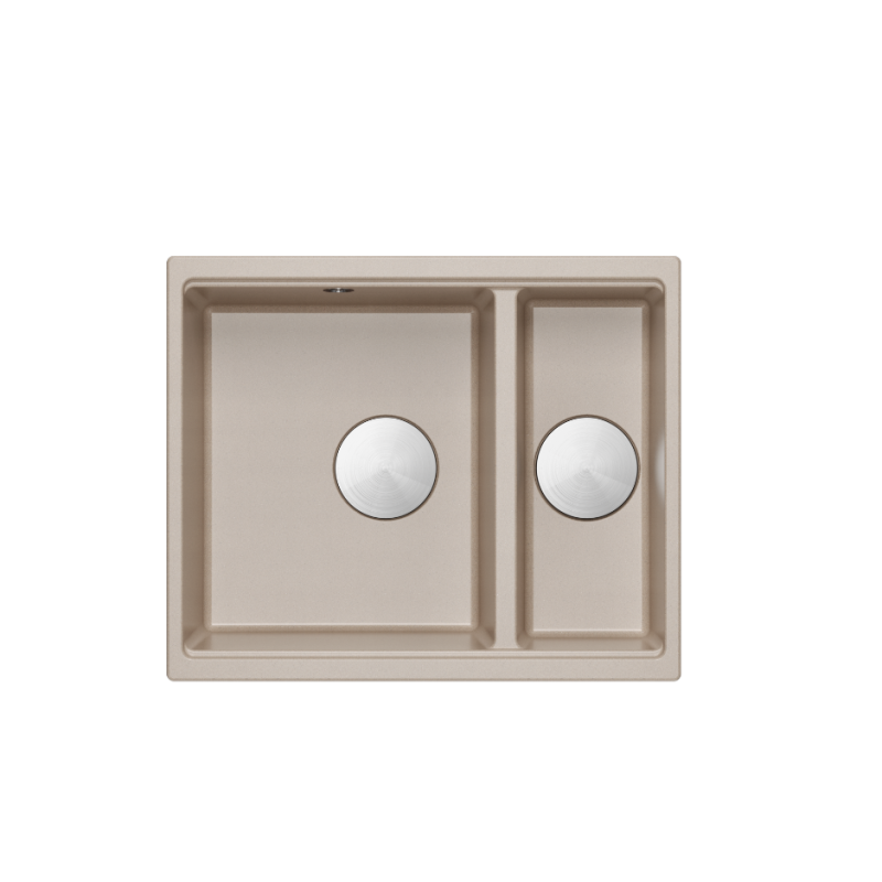 LOGAN 150 GraniteQ zlewozmywak pearl beige 56x46x22 cm 1,5-komorowy b/o podwieszany + syfon stal+ PATELNIA INDUKCJA