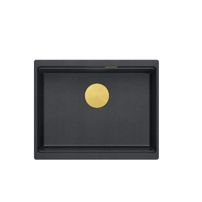 LOGAN 100 GraniteQ zlewozmywak black diamond 56x45x21,5 cm 1-komorowy podwieszany z syfonem złoty+ PATELNIA INDUKCJA