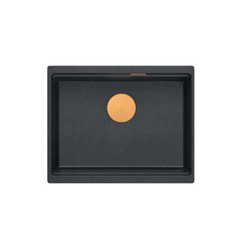 LOGAN 100 GraniteQ zlewozmywak black diamond 56x45x21,5 cm 1-komorowy pod/ z syfonem miedziany+ PATELNIA INDUKCJA
