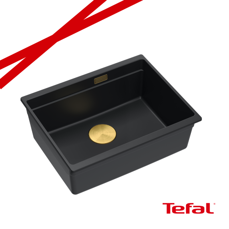 LOGAN 100 GraniteQ zlewozmywak pure carbon 56x45x21,5 cm 1-komorowy podwieszany z syfonem manualnym złoty + PATELNIA TEFAL INDUK