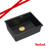 LOGAN 100 GraniteQ zlewozmywak pure carbon 56x45x21,5 cm 1-komorowy podwieszany z syfonem manualnym złoty + PATELNIA TEFAL INDUK