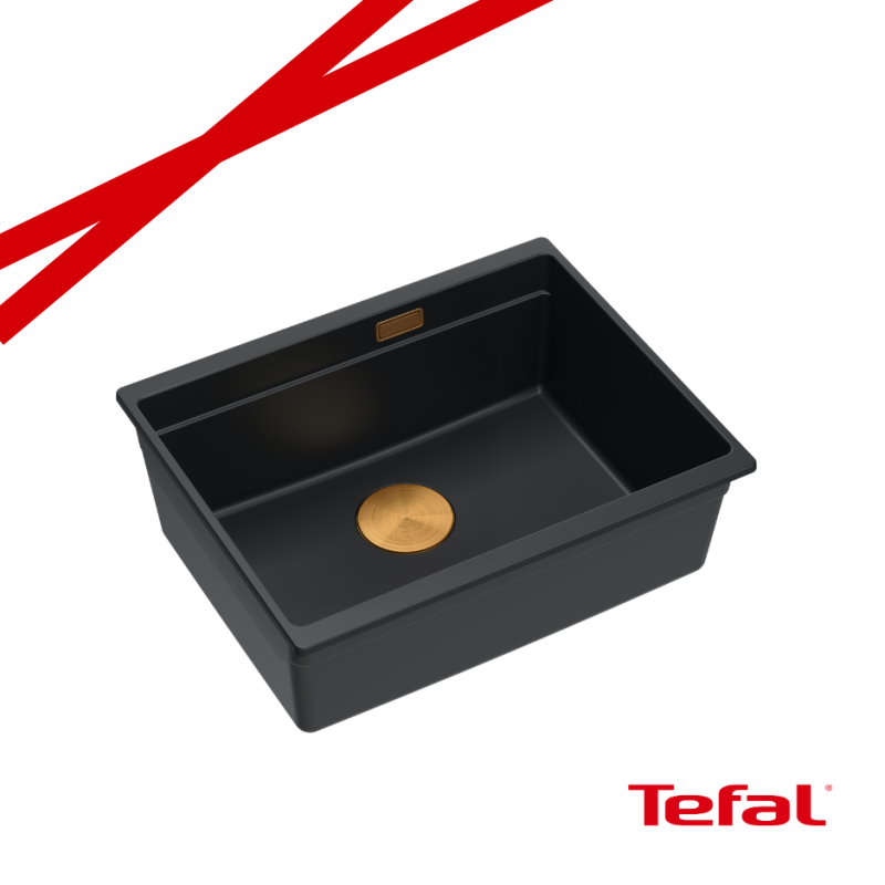 LOGAN 100 GraniteQ zlewozmywak pure carbon 56x45x21,5 cm 1-komorowy pod/ z syfonem miedziany + PATELNIA INDUKCJA
