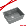 LOGAN 100 GraniteQ zlewozmywak silver stone 56x45x21,5 cm 1-komorowy podwieszany z syfonem stal + PATELNIA INDUKCJA