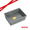 LOGAN 100 GraniteQ zlewozmywak silver stone 56x45x21,5 cm 1-komorowy podwieszany z syfonem manualnym złoty + PATELNIA TEFAL INDU