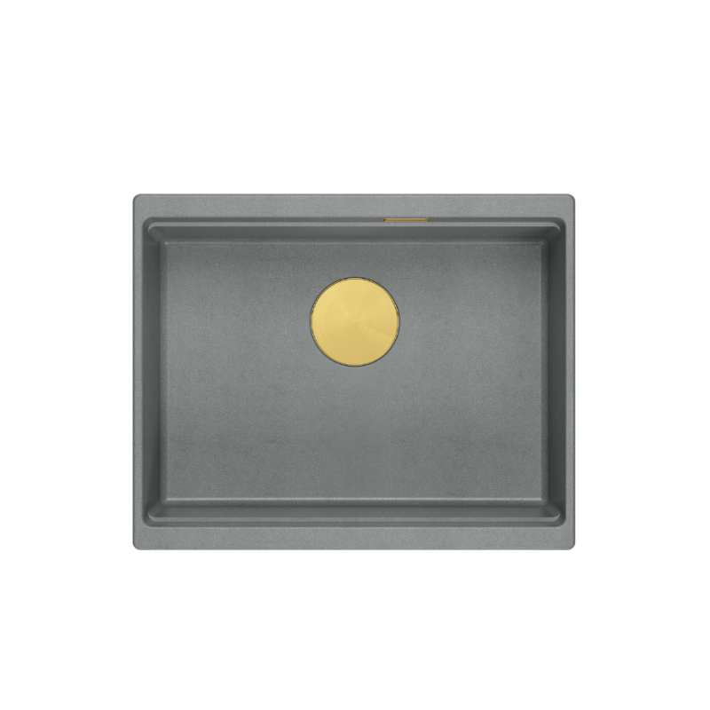 LOGAN 100 GraniteQ zlewozmywak silver stone 56x45x21,5 cm 1-komorowy podwieszany z syfonem manualnym złoty + PATELNIA TEFAL INDU