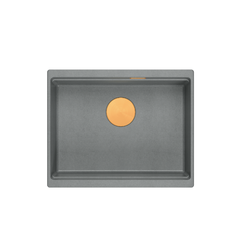 LOGAN 100 GraniteQ zlewozmywak silver stone 56x45x21,5 cm 1-komorowy pod/ z syfonem miedziany + PATELNIA INDUKCJA