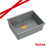 LOGAN 100 GraniteQ zlewozmywak silver stone 56x45x21,5 cm 1-komorowy pod/ z syfonem miedziany + PATELNIA INDUKCJA