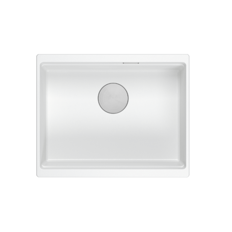 LOGAN 100 GraniteQ zlewozmywak snow white 56x45x21,5 cm 1-komorowy podwieszany z syfonem stal  + PATELNIA INDUKCJA