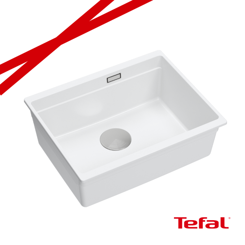 LOGAN 100 GraniteQ zlewozmywak snow white 56x45x21,5 cm 1-komorowy podwieszany z syfonem stal  + PATELNIA INDUKCJA