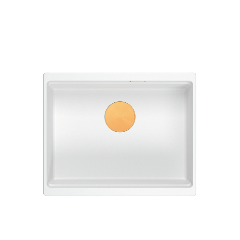 LOGAN 100 GraniteQ zlewozmywak snow white 56x45x21,5 cm 1-komorowy pod/ z syfonem miedziany + PATELNIA INDUKCJA