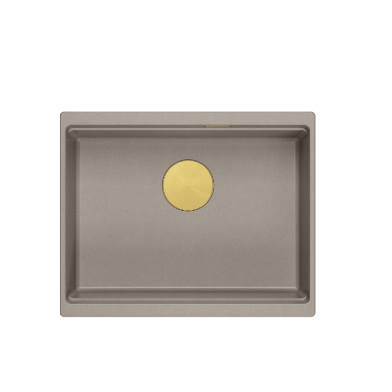 LOGAN 100 GraniteQ zlewozmywak soft taupe 56x45x21,5 cm 1-komorowy podwieszany z syfonem manualnym złoty + PATELNIA TEFAL INDUKC