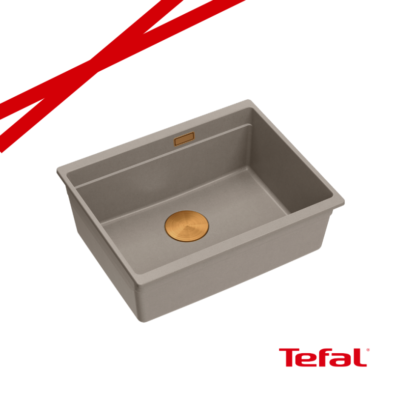 LOGAN 100 GraniteQ zlewozmywak soft taupe 56x45x21,5 cm 1-komorowy pod/ z syfonem miedziany + PATELNIA INDUKCJA