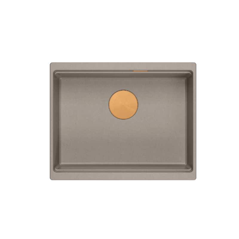 LOGAN 100 GraniteQ zlewozmywak soft taupe 56x45x21,5 cm 1-komorowy pod/ z syfonem miedziany + PATELNIA INDUKCJA