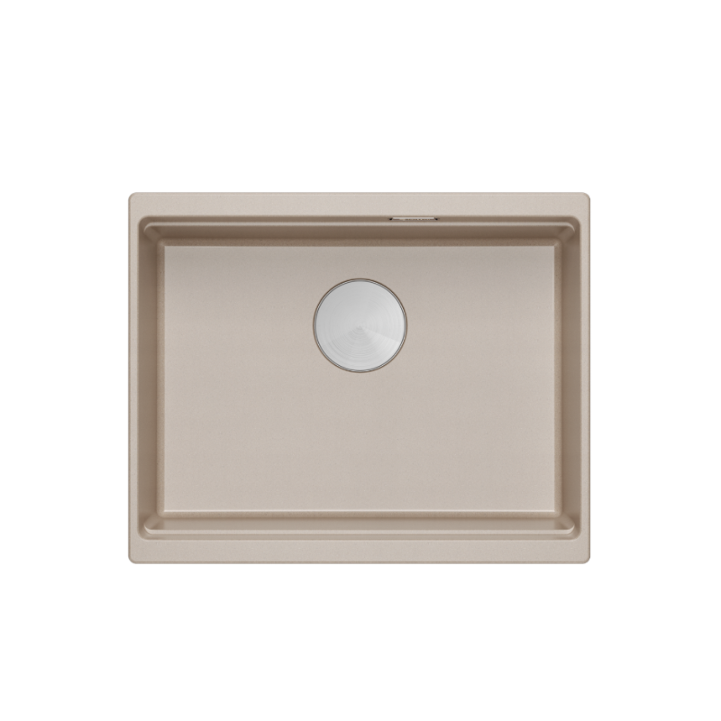 LOGAN 100 GraniteQ zlewozmywak pearl beige 56x45x21,5 cm 1-komorowy podwieszany z syfonem stal + PATELNIE INDUKCJA