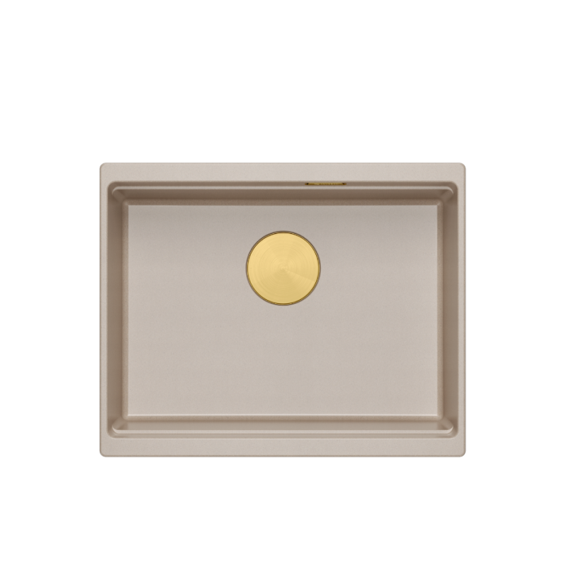 LOGAN 100 GraniteQ zlewozmywak pearl beige 56x45x21,5 cm 1-komorowy podwieszany z syfonem manualnym złoty + PATELNAI TEFAL INDUK