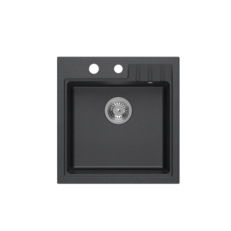 PETER 110 GraniteQ zlewozmywak granitowy black dotted (czarny) 1-komorowy z/o (50x52x20) z syfonem i zaślepką + PATELNIE TEFAL N