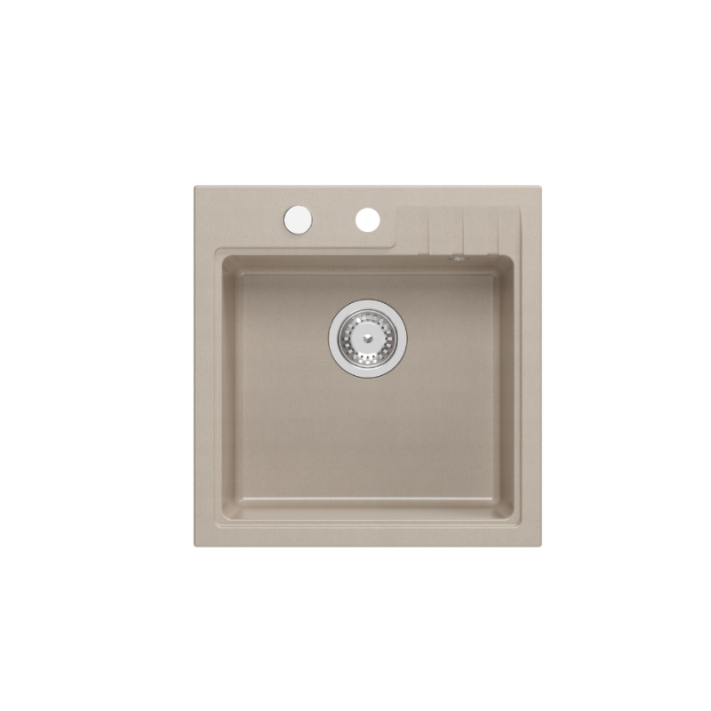 PETER 110 GraniteQ zlewozmywak granitowy pearl beige (beżowy) 1-komorowy z/o (50x52x20) z syfonem i zaślepką + PATELNIA TEFAL NA