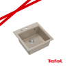 PETER 110 GraniteQ zlewozmywak granitowy pearl beige (beżowy) 1-komorowy z/o (50x52x20) z syfonem i zaślepką + PATELNIA TEFAL NA