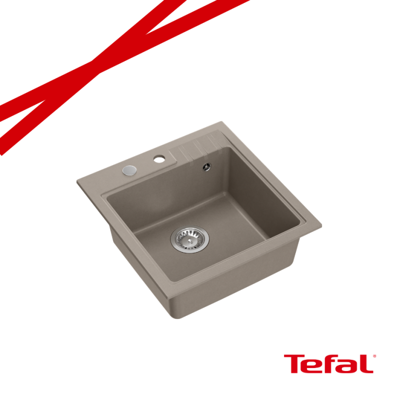 PETER 110 GraniteQ zlewozmywak granitowy soft taupe 1-komorowy z/o (50x52x20) z syfonem i zaślepką + PATELNIA TEFAL NALESNIKI