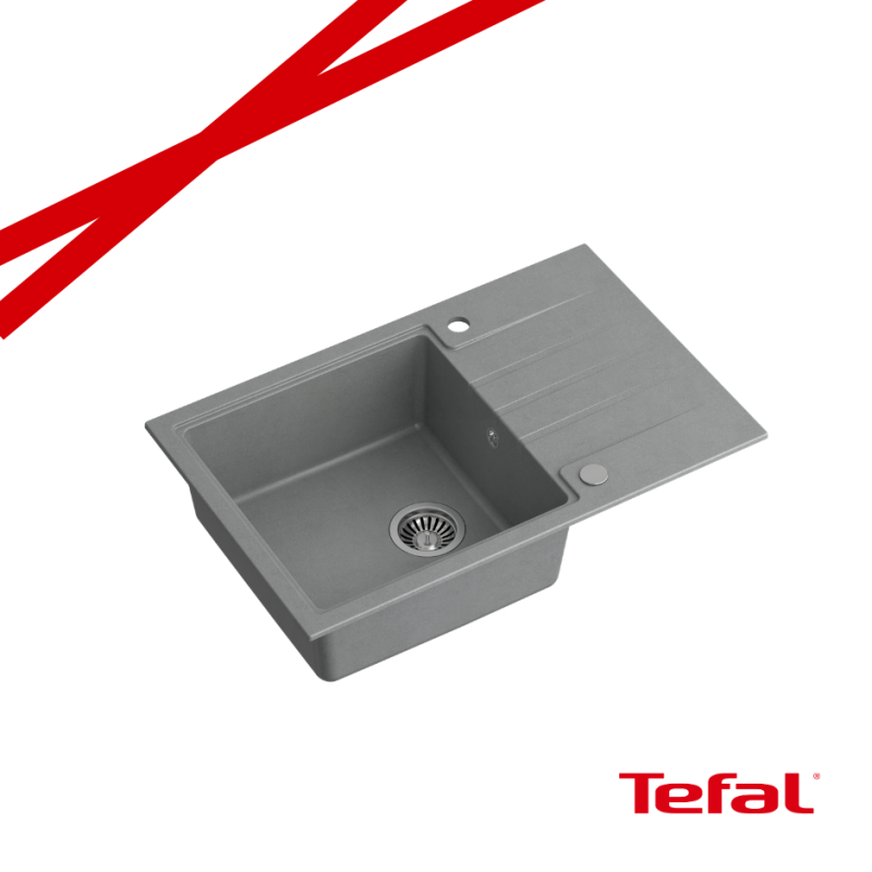 PETER 111 GraniteQ zlewozmywak granitowy silver stone 1-komorowy z/o (78x50x20) z syfonem i zaślepką + PATELNIA TEFAL NALESNIKI