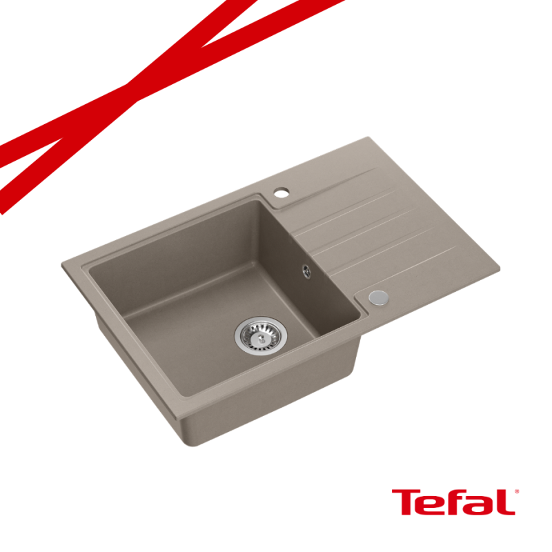 PETER 111 GraniteQ zlewozmywak granitowy soft taupe 1-komorowy z/o (78x50x20) z syfonem i zaślepką + PATELNIA TEFAL NALESNIKI