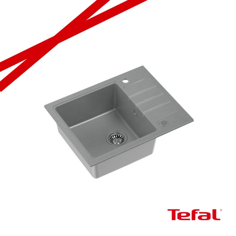 PETER 116 GraniteQ zlewozmywak granitowy silver stone 1-komorowy z/o (62x50x20) z syfonem i zaślepką + PATELNIA TEFAL NALESNIKI