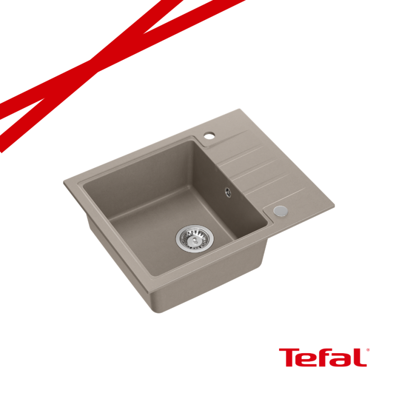 PETER 116 GraniteQ zlewozmywak granitowy soft taupe 1-komorowy z/o (62x50x20) z syfonem i zaślepką + PATELNIA TEFAL NALESNIKI