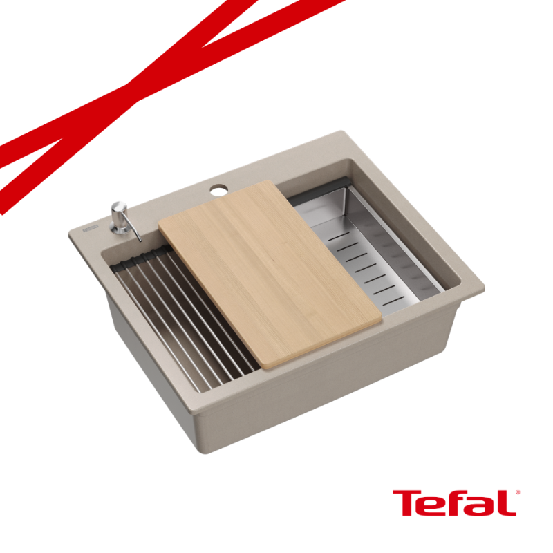 KURT 110 WORKSTATION GraniteQ zlewozmywak granitowy pearl beige 1-komorowy z/o + PATELNIA TEFAL INDUKCJA