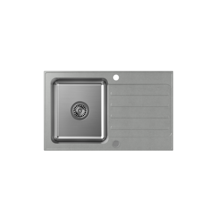 KENNETH 111 Fusion GraniteQ silver stone z komorą stalową (780x480x195) z syfonem manualnym i zaślepką + PATELNIA TEFAL INDUKCJA