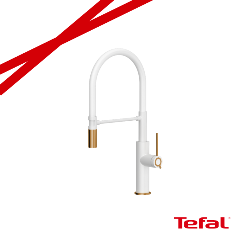 GEMMA Q LINE SteelQ bateria kuchenna z ruchomą wylewką, snow white / Nano PVD miedź, biały wąż + PROMOCJA TEFAL INDUKCJA