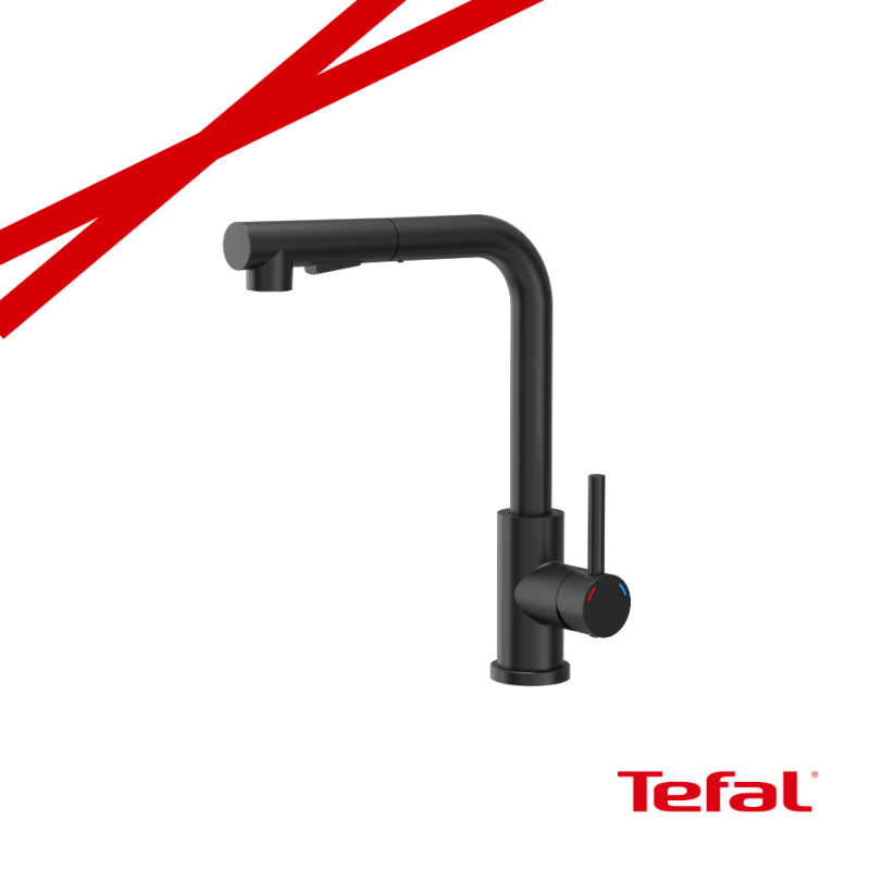 NICKI stalowa bateria kuchenna z wyciąganą wylewką, pure carbon + PROMOCJA TEFAL MYJKA