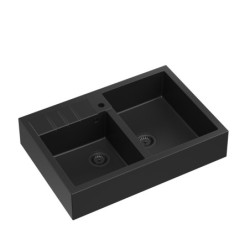 Zlewozmywak granitowy BILL 120 – dwukomorowy, nakładany, pure carbon/elementy pure carbon, Quadron