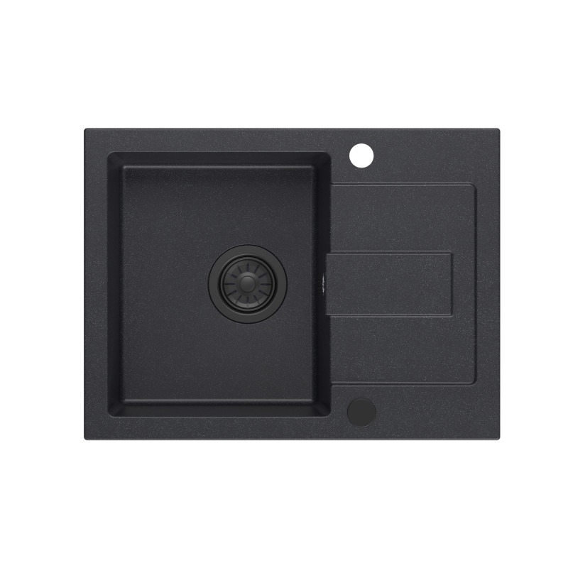 Zlewozmywak granitowy CHRISTIAN 116 – jednokomorowy, wpuszczany, black dotted/elementy czarne, Quadron