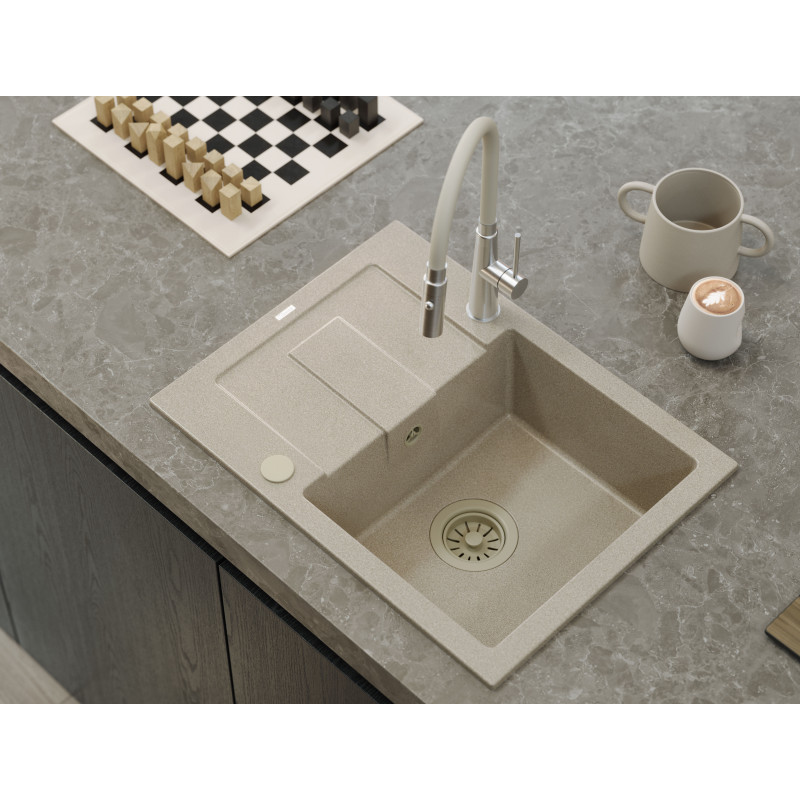 Zlewozmywak granitowy CHRISTIAN 116 – jednokomorowy, wpuszczany, river sand/elementy beżowe, Quadron