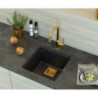 Zlewozmywak granitowy DAVID 40 – jednokomorowy, podwieszany, black diamond/elementy miedziane, Quadron