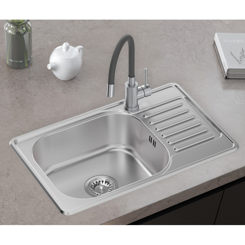 Zlewozmywak stalowy EDDIE 111 – jednokomorowy, wpuszczany, stal szlachetna Len/elementy stalowe, Quadron