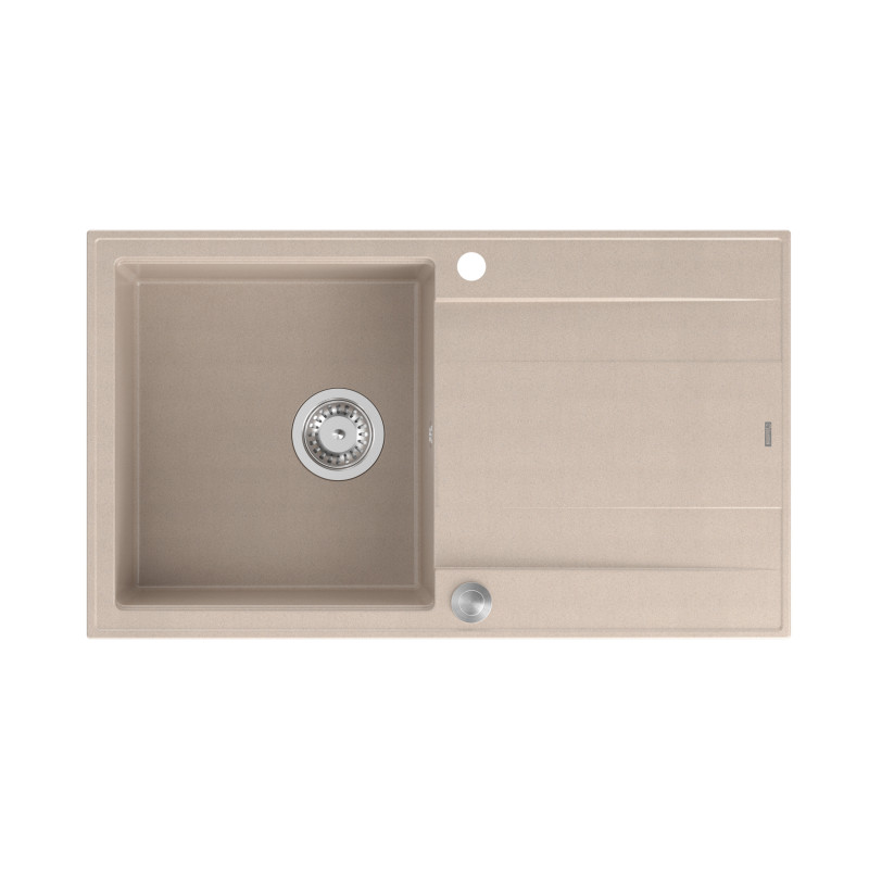 Zlewozmywak granitowy EVAN 111 – jednokomorowy, wpuszczany, pearl beige/elementy stalowe, Quadron