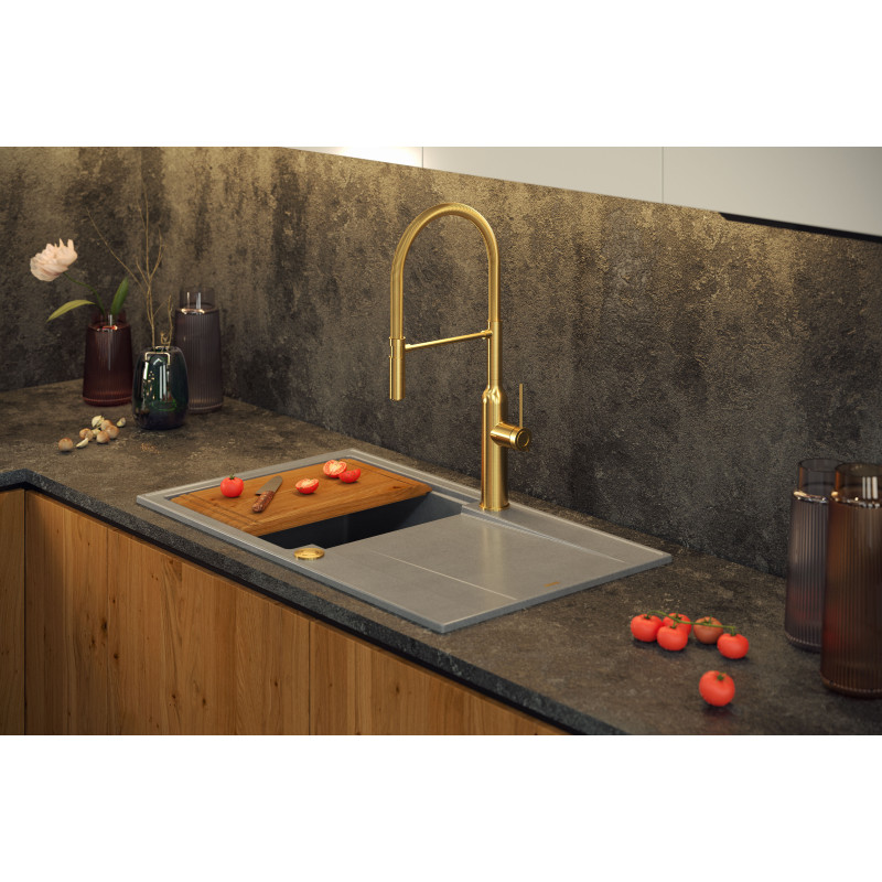 Zlewozmywak granitowy EVAN 111 – jednokomorowy, wpuszczany, pure carbon/elementy miedziane, Quadron