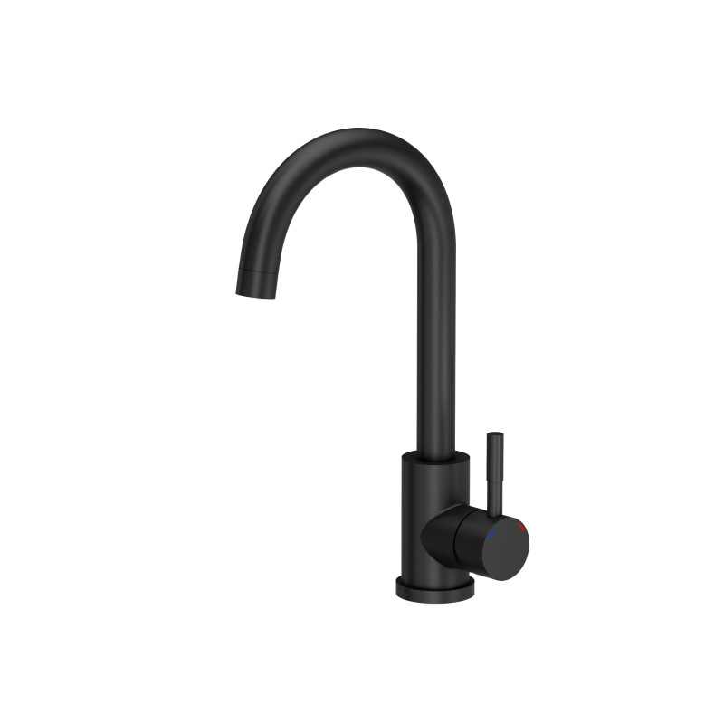 Zestaw GO-MAX zlewozmywak granitowy z baterią i deską – jednokomorowy, wpuszczany, very black/elementy czarne, bateria w kolorze, deska bambusowa, Quadron