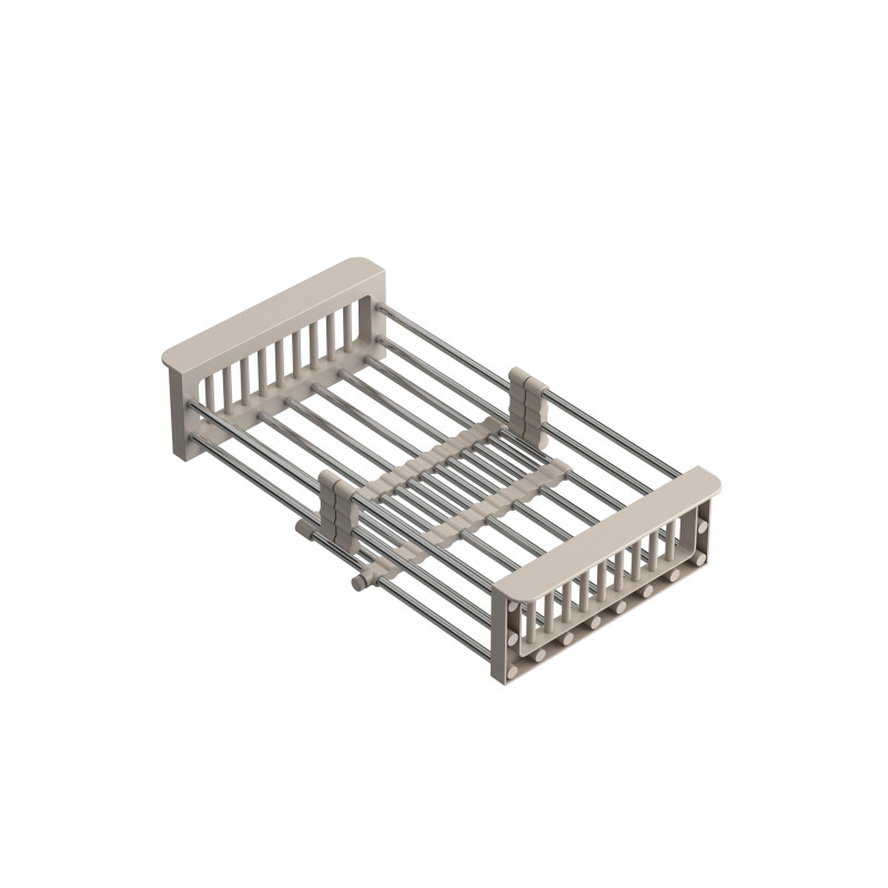 Koszyk do zlewozmywaka regulowany – stalowy, uchwyty beżowe (regulowana szerokość 300-440 x 215 mm)