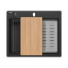 Zlewozmywak granitowy KURT 110 WORKSTATION – jednokomorowy, wpuszczany, pure carbon/elementy czarne + AKCESORIA, Quadron